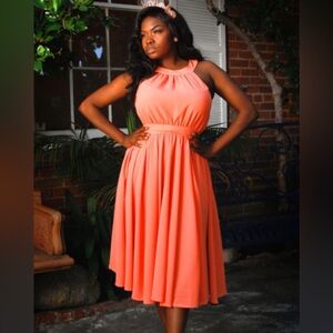 3X Maybelle Dress in Peach by Pinup Girl Clothing Laura Byrnes Hope Johnston